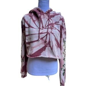 CIVIL REGIME x Burgundy Tie-Dye Hoodie Floral Roses embroidered stitch cropped M